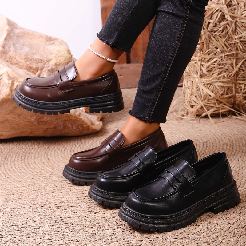Leather Work Flats Women - Mocassins en cuir marron pour femmes,