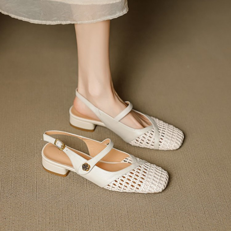Leather Work Flats Women - Sandales Femme Bout Fermé Tressé Ajouré