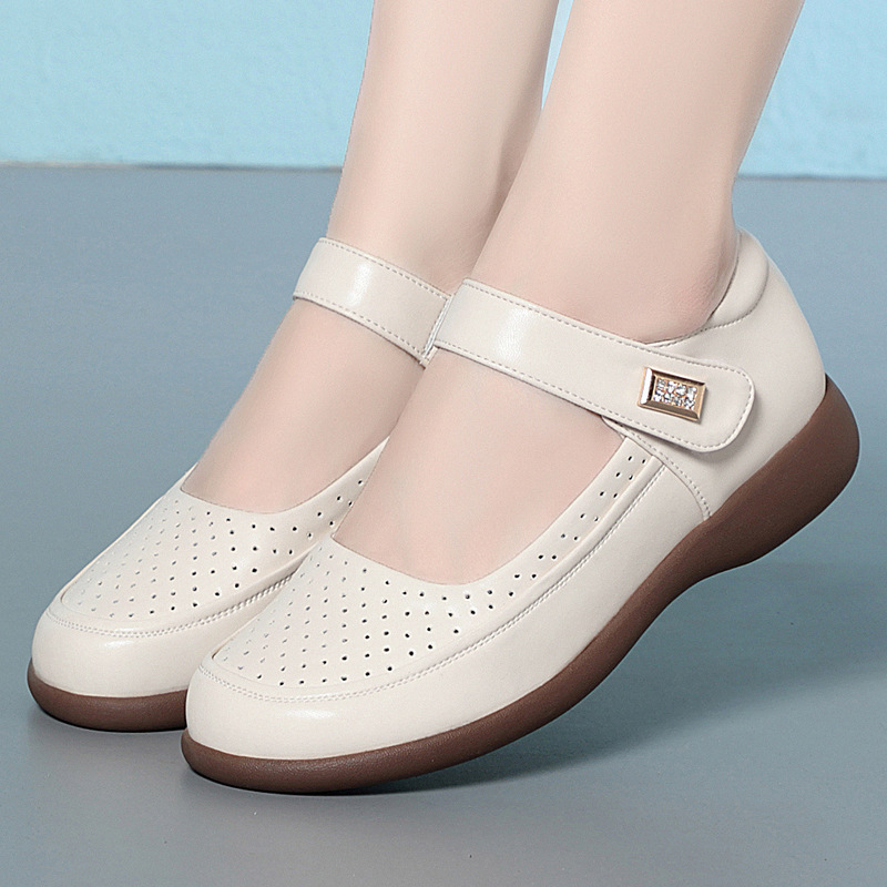 Leather Work Flats Women - Chaussures plates en cuir véritable confortables