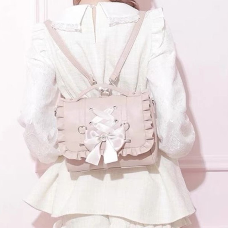 Leather Work Backpack - Doux nœud rose Mochila femmes Fairyocre