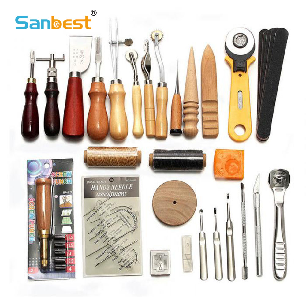 Leatherwork Hole Punch - Sanbest-Kit d'outils d'artisanat du cuir professionnel,