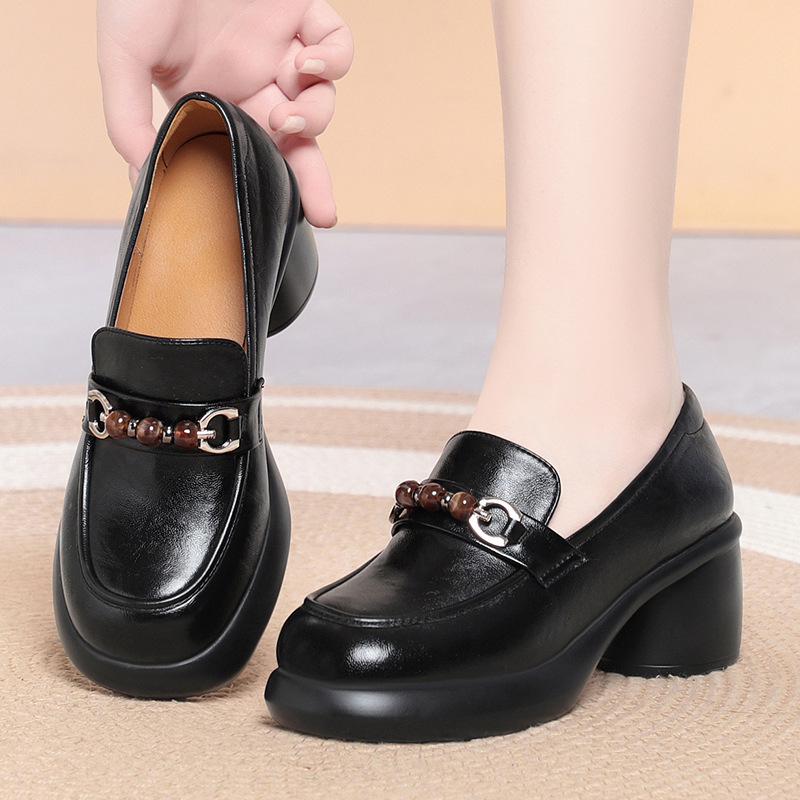 Mocassins à talon épais pour f - Leather Work Flats Women avis et prix