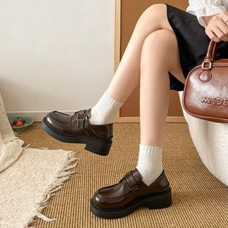 Chaussures en cuir marron styl - Leather Work Flats Women avis et prix
