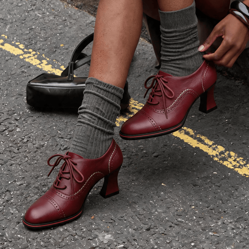 Chaussures Oxford à talons mi- - Leather Work Flats Women avis et prix