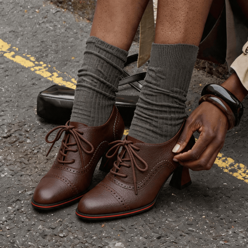 Chaussures Oxford à talons mi- - Leather Work Flats Women avis et prix