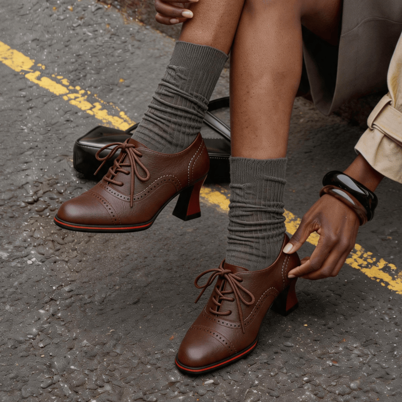 Chaussures Oxford à talons mi- - Leather Work Flats Women avis et prix